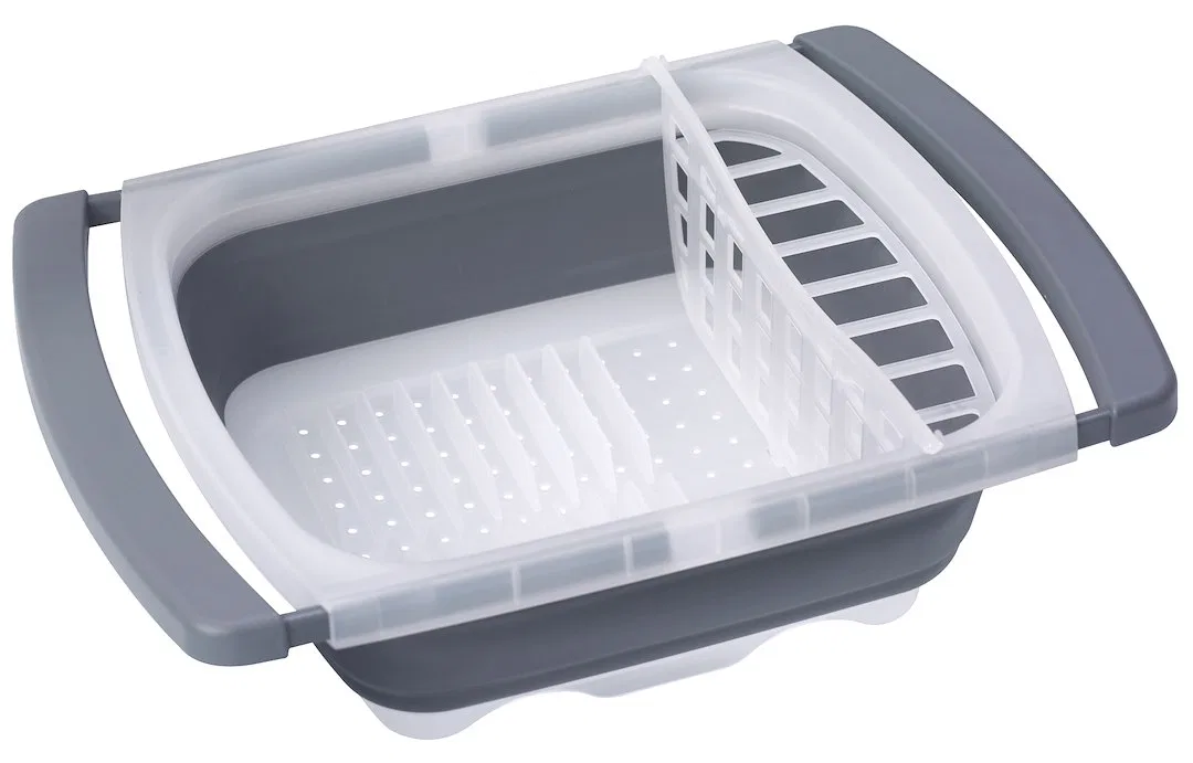CDD-20GY – PROGRESS INT Dish Drainer, Fits In RV Sink With Drainer Tray White/ Gray Plastic With Extendable Hand/ Col...